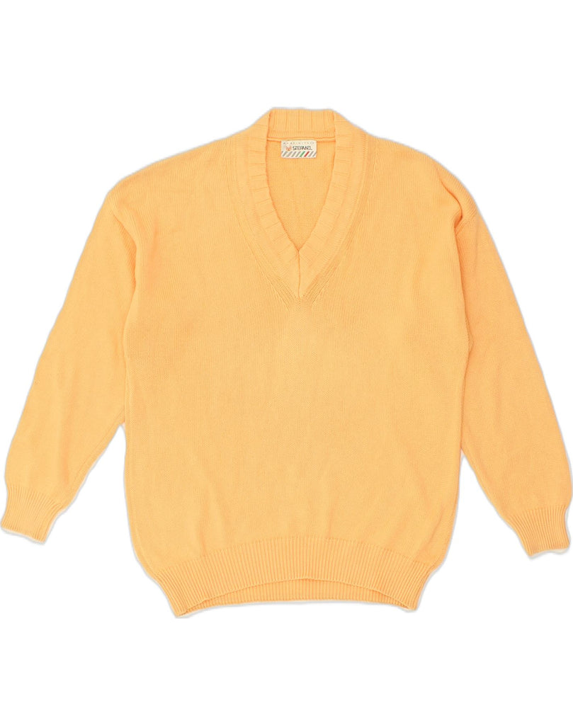 STEFANEL Mens V-Neck Jumper Sweater Small Yellow Cotton | Vintage Stefanel | Thrift | Second-Hand Stefanel | Used Clothing | Messina Hembry 