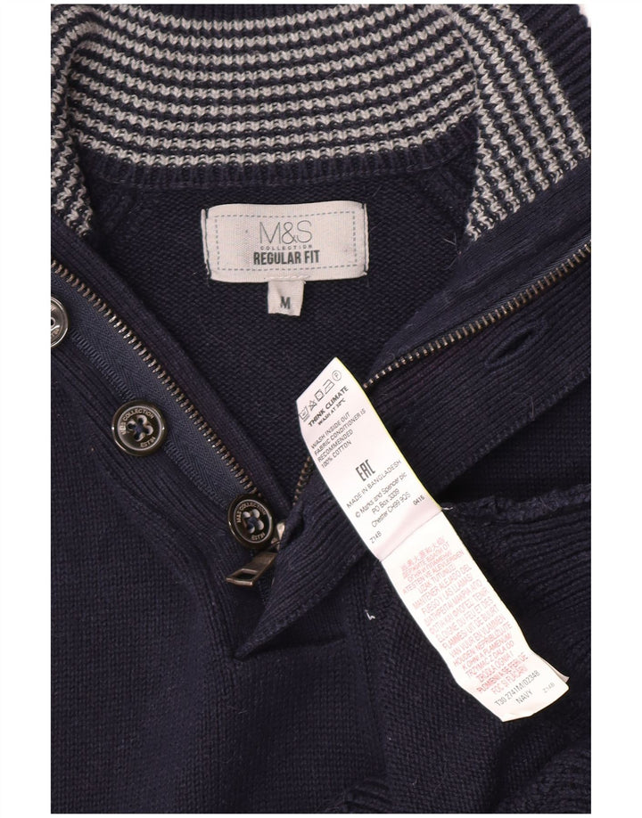 Marks & Spencer Mens Button Neck Jumper Sweater Medium Navy Blue