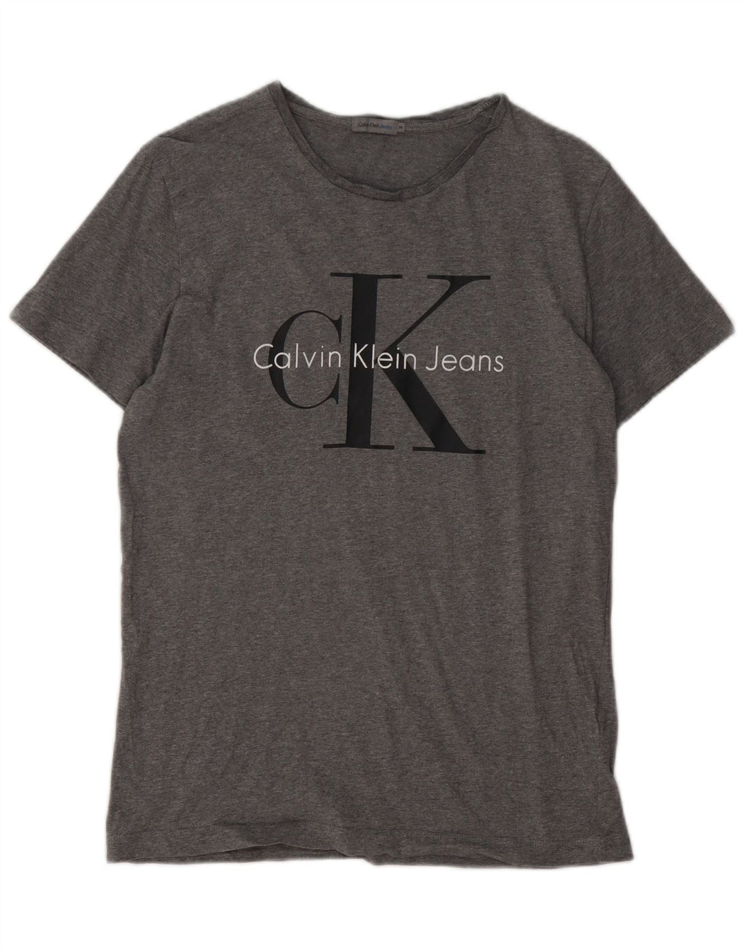 Calvin Klein Jeans Womens Graphic T-Shirt Top UK 14 Medium Grey Cotton