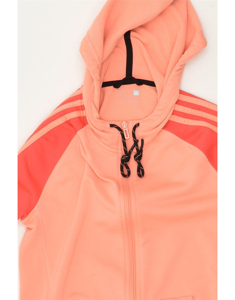 ADIDAS Womens Zip Hoodie Sweater UK 14 Medium Orange Colourblock Polyester | Vintage Adidas | Thrift | Second-Hand Adidas | Used Clothing | Messina Hembry 