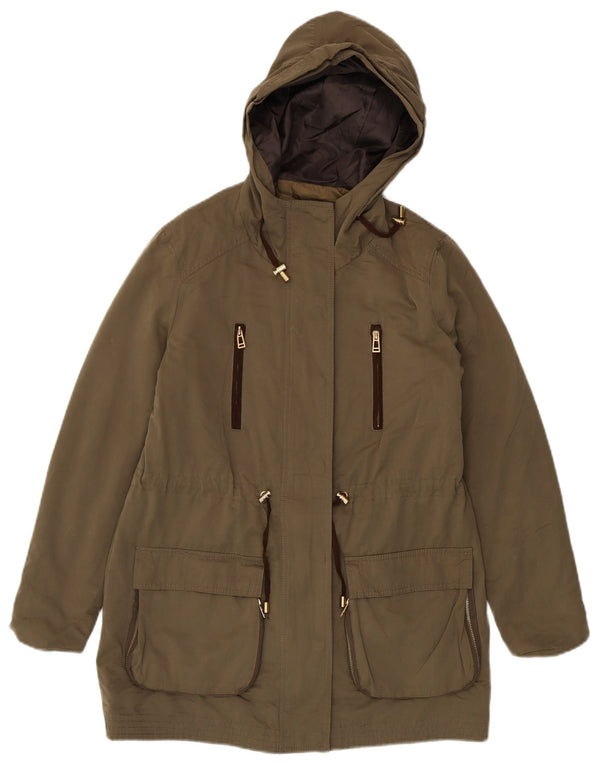 Zara Womens Hooded Parka Jacket UK 16 Large Khaki Polyester