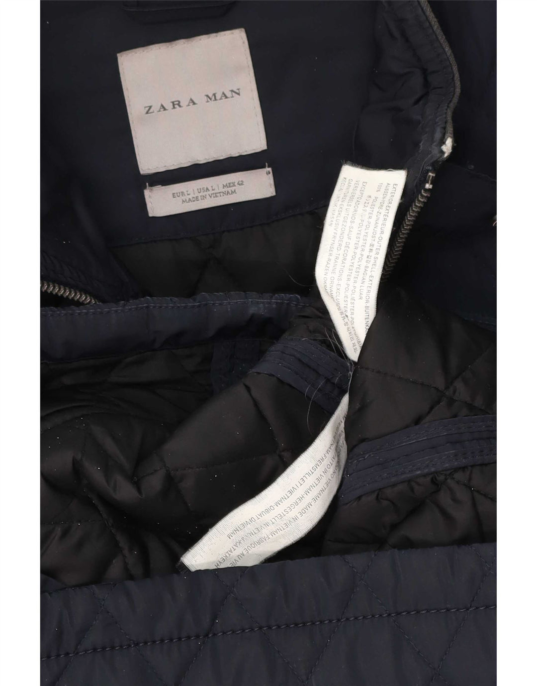 Zara Mens Quilted Jacket UK 40 Large Navy Blue Polyester