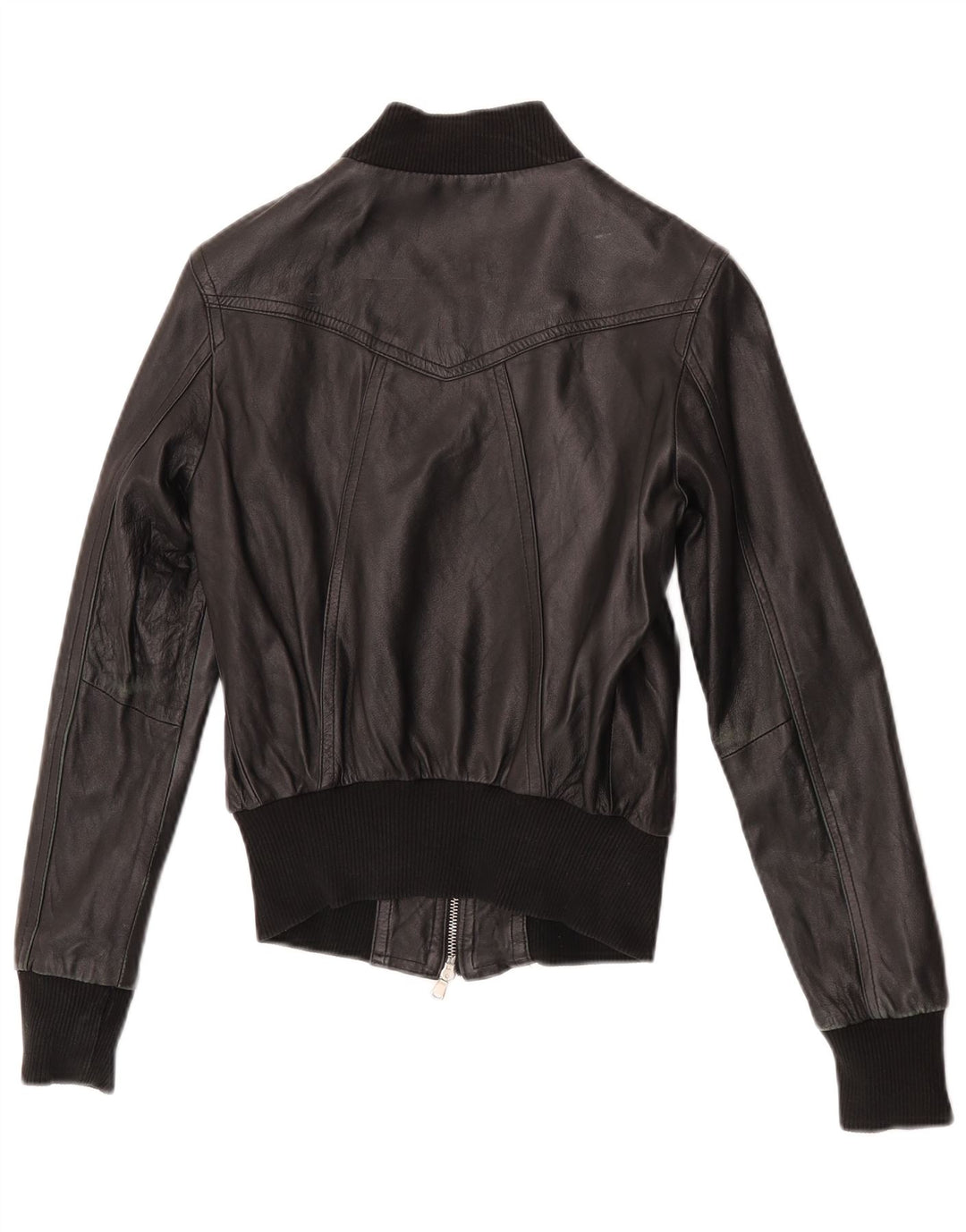 Astrid & Viola Womens Crop Leather Jacket UK 8 Small Black Leather