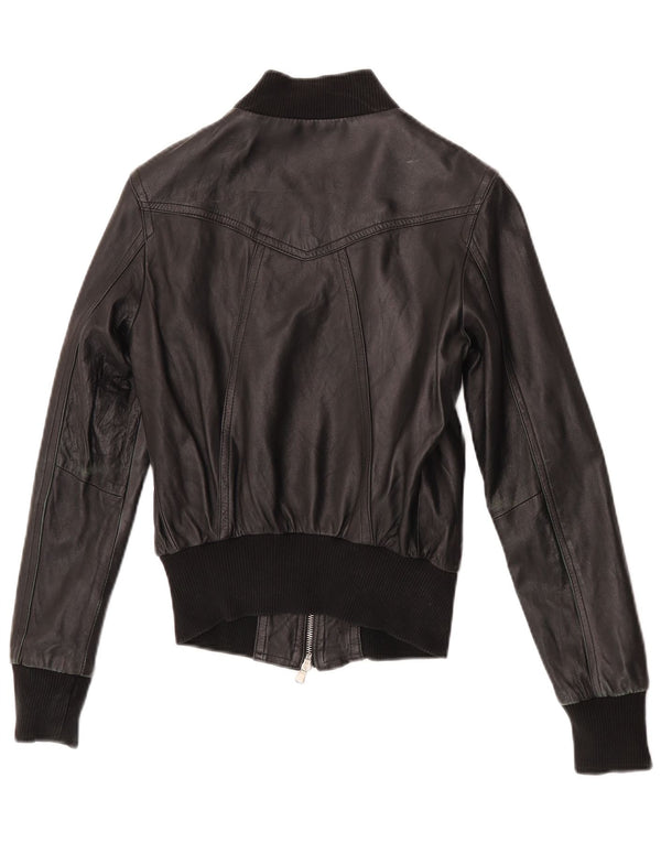 Astrid & Viola Womens Crop Leather Jacket UK 8 Small Black Leather