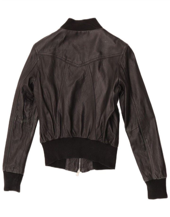 Astrid & Viola Womens Crop Leather Jacket UK 8 Small Black Leather