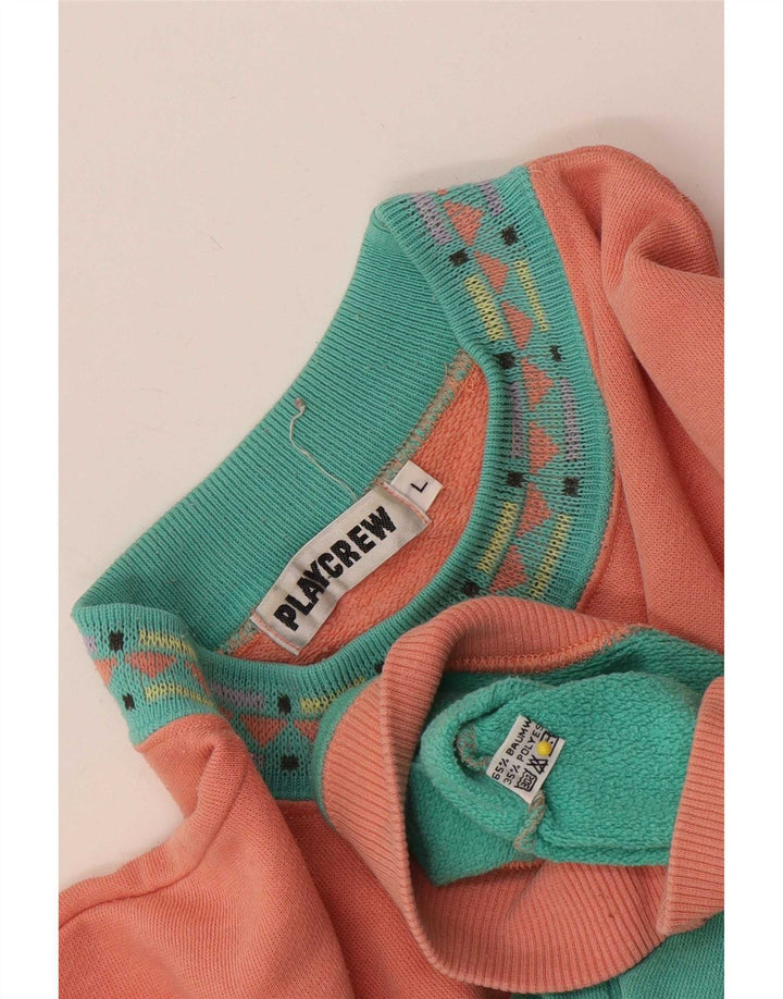 Playcrew Womens Graphic Sweatshirt Jumper UK 16 Large Blue Colourblock