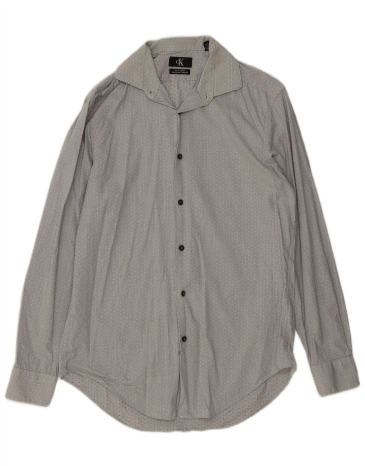 CALVIN KLEIN Mens Slim Fit Shirt Size 15 Medium Grey Spotted Cotton