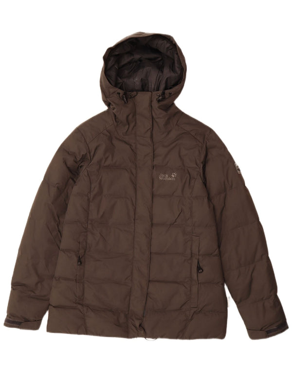 Jack Wolfskin Womens Hooded Padded Jacket UK 12/14 Medium Brown Polyamide