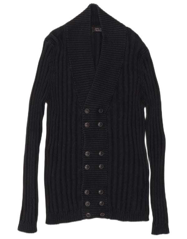 Zara Mens Cardigan Sweater XL Navy Blue Cotton