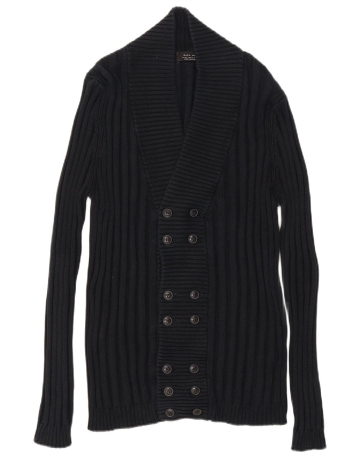 Zara Mens Cardigan Sweater XL Navy Blue Cotton