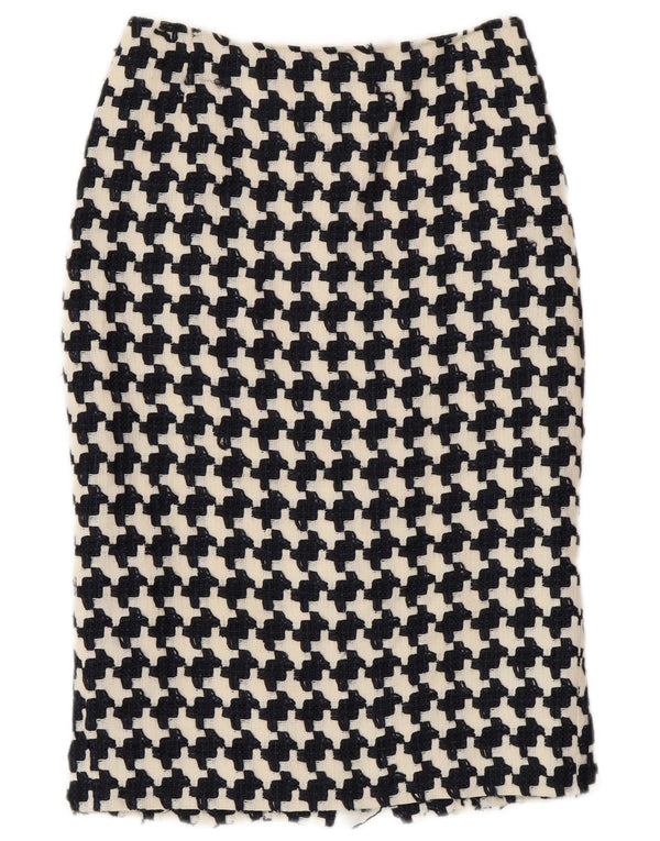 JAEGER Womens Pencil Skirt UK 8 Small W27 Black Houndstooth Cotton