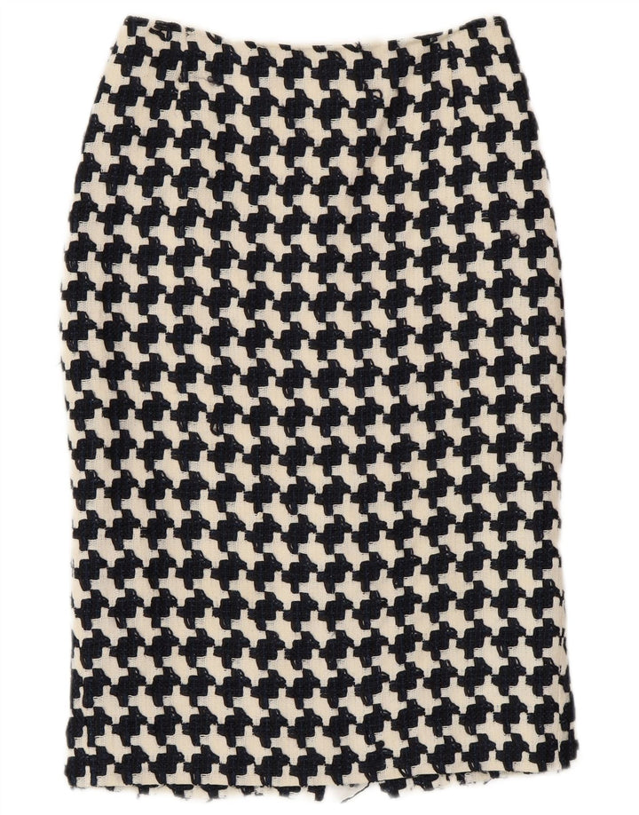 JAEGER Womens Pencil Skirt UK 8 Small W27 Black Houndstooth Cotton