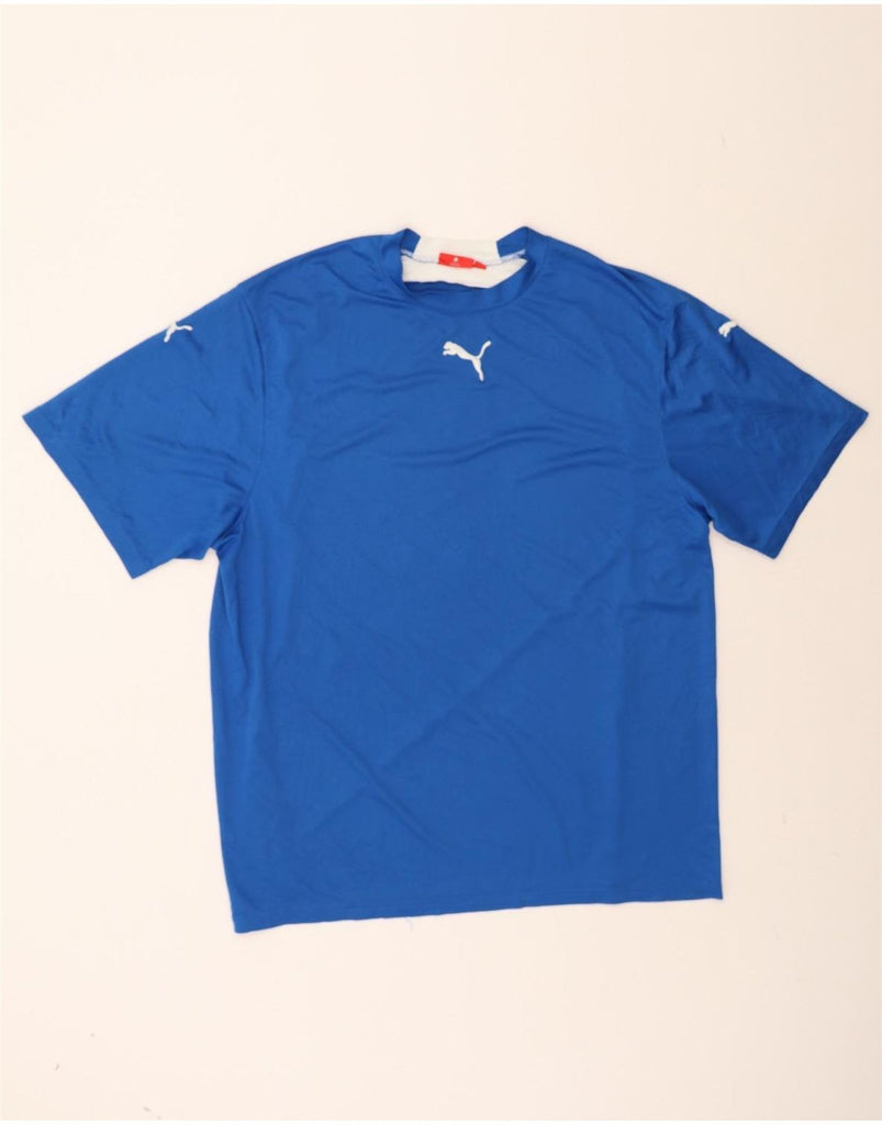 PUMA Mens Graphic T-Shirt Top XL Blue Colourblock Vintage Puma and Second-Hand Puma from Messina Hembry 