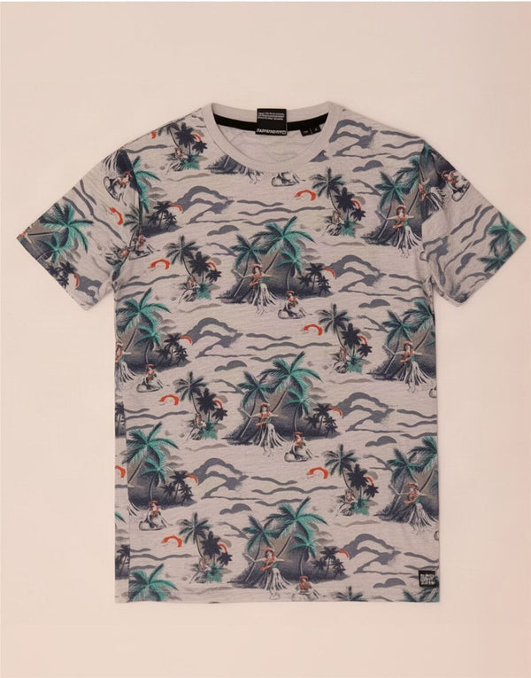 Superdry Mens Graphic T-Shirt Top Small Grey Cotton Hawaiian