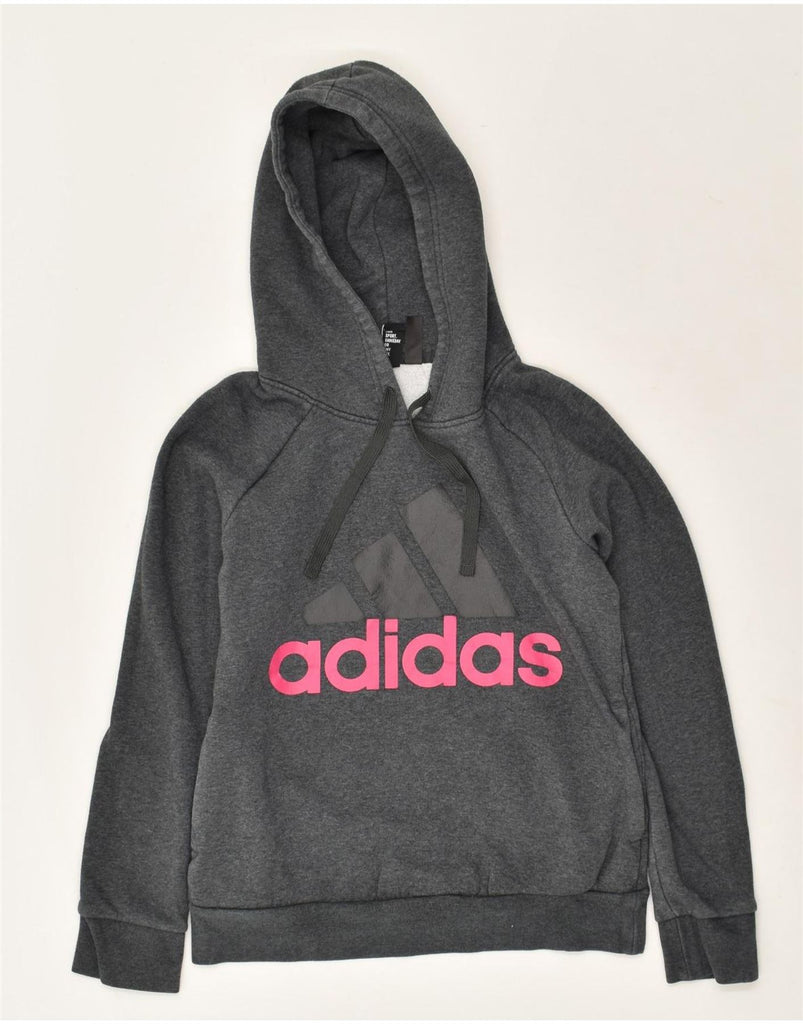 ADIDAS Womens Graphic Hoodie Jumper UK 8/10 Small  Grey Cotton | Vintage Adidas | Thrift | Second-Hand Adidas | Used Clothing | Messina Hembry 