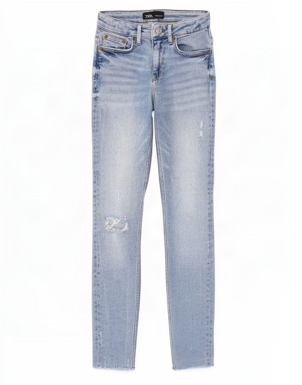Zara Womens Distressed Skinny Jeans EU 36 XS W26 L27 Blue Cotton