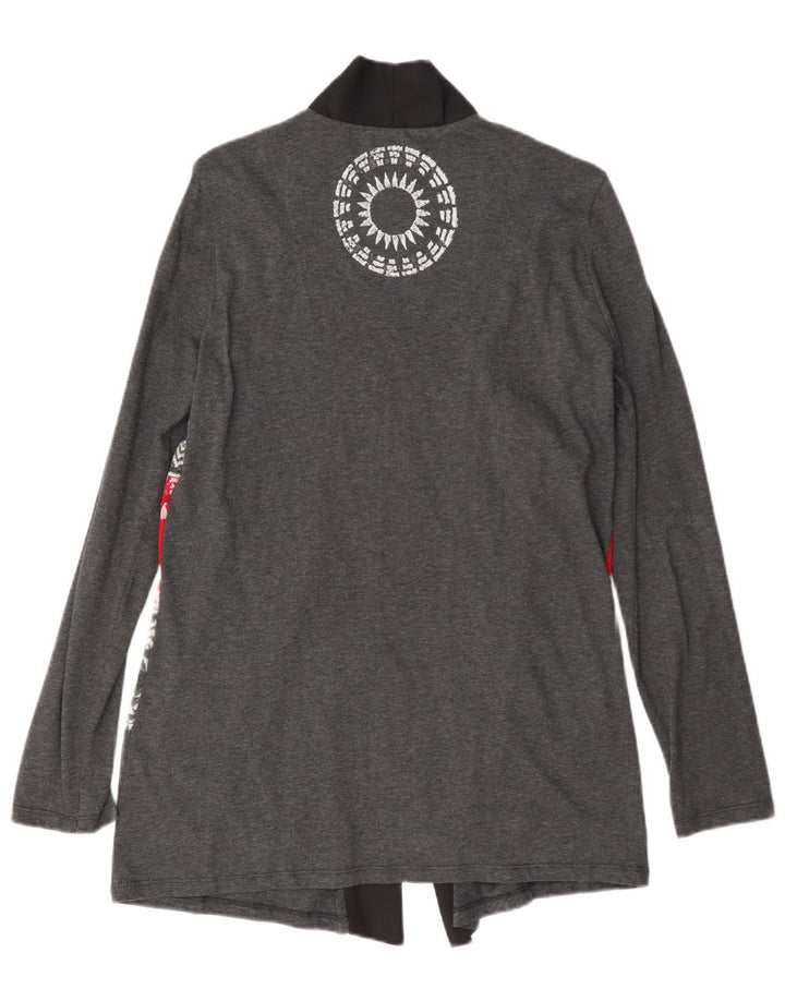 Desigual Womens Graphic Open Cardigan Sweater UK 12 Medium Grey Floral