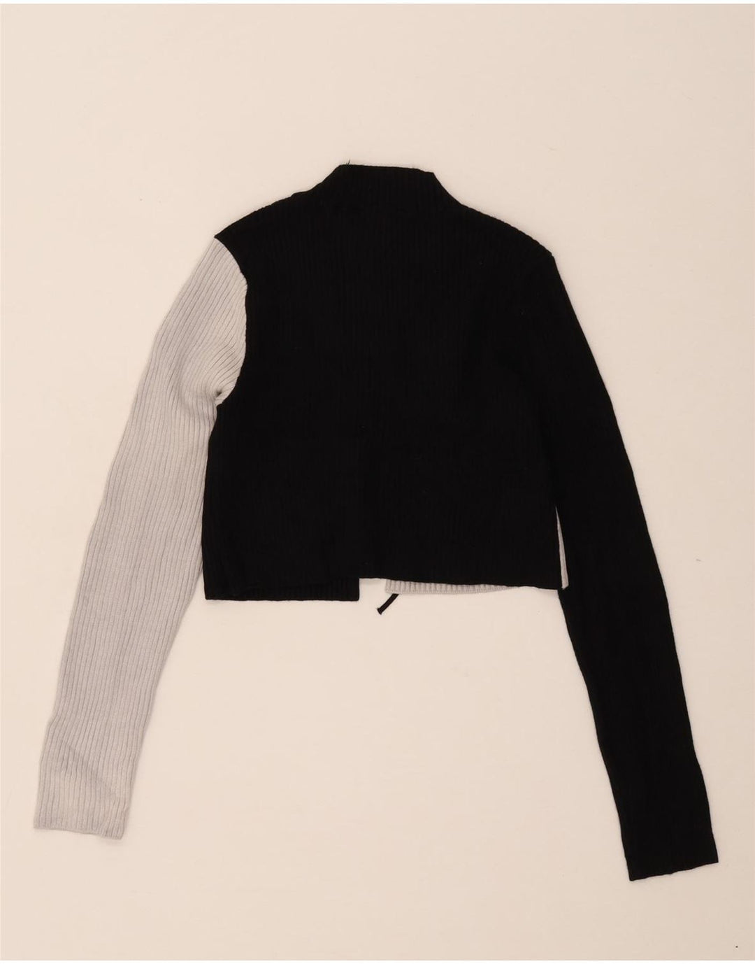 Zara Womens Crop Top Long Sleeve UK 12 Medium Black Colourblock Viscose
