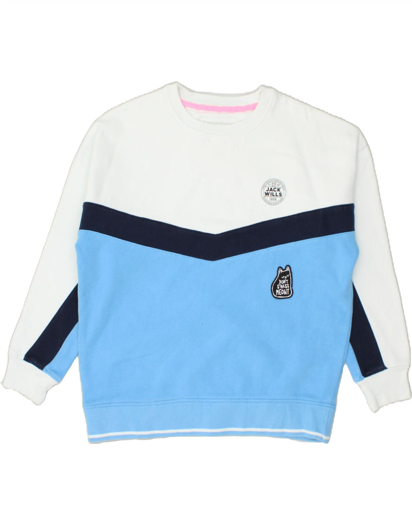 JACK WILLS Womens Graphic Sweatshirt Jumper UK 10 Small White Colourblock | Vintage Jack Wills | Thrift | Second-Hand Jack Wills | Used Clothing | Messina Hembry 