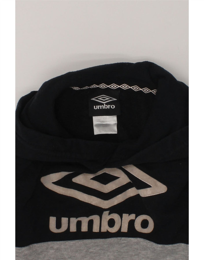 UMBRO Boys Graphic Hoodie Jumper 8-9 Years Grey Colourblock Cotton | Vintage Umbro | Thrift | Second-Hand Umbro | Used Clothing | Messina Hembry 