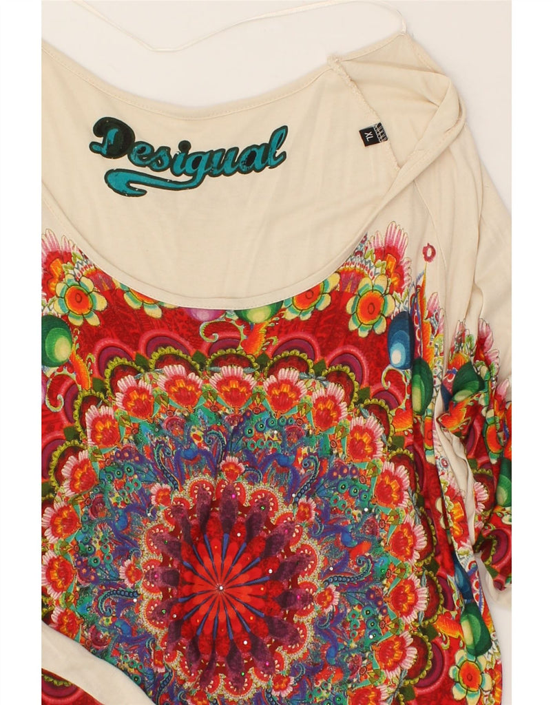 DESIGUAL Womens Graphic Top Long Sleeve UK 18 XL Off White Floral | Vintage Desigual | Thrift | Second-Hand Desigual | Used Clothing | Messina Hembry 