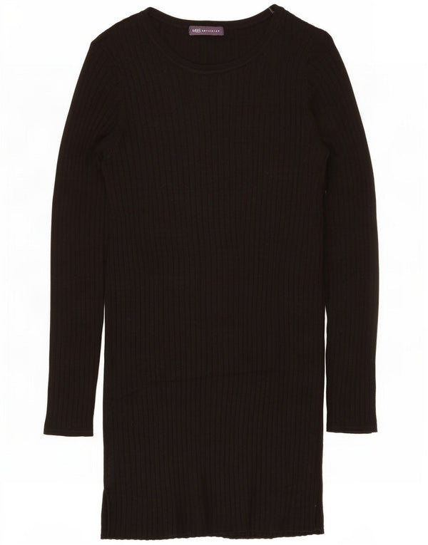 Marks & Spencer Womens Long Sleeve Jumper Dress UK 12 Medium Black Viscose