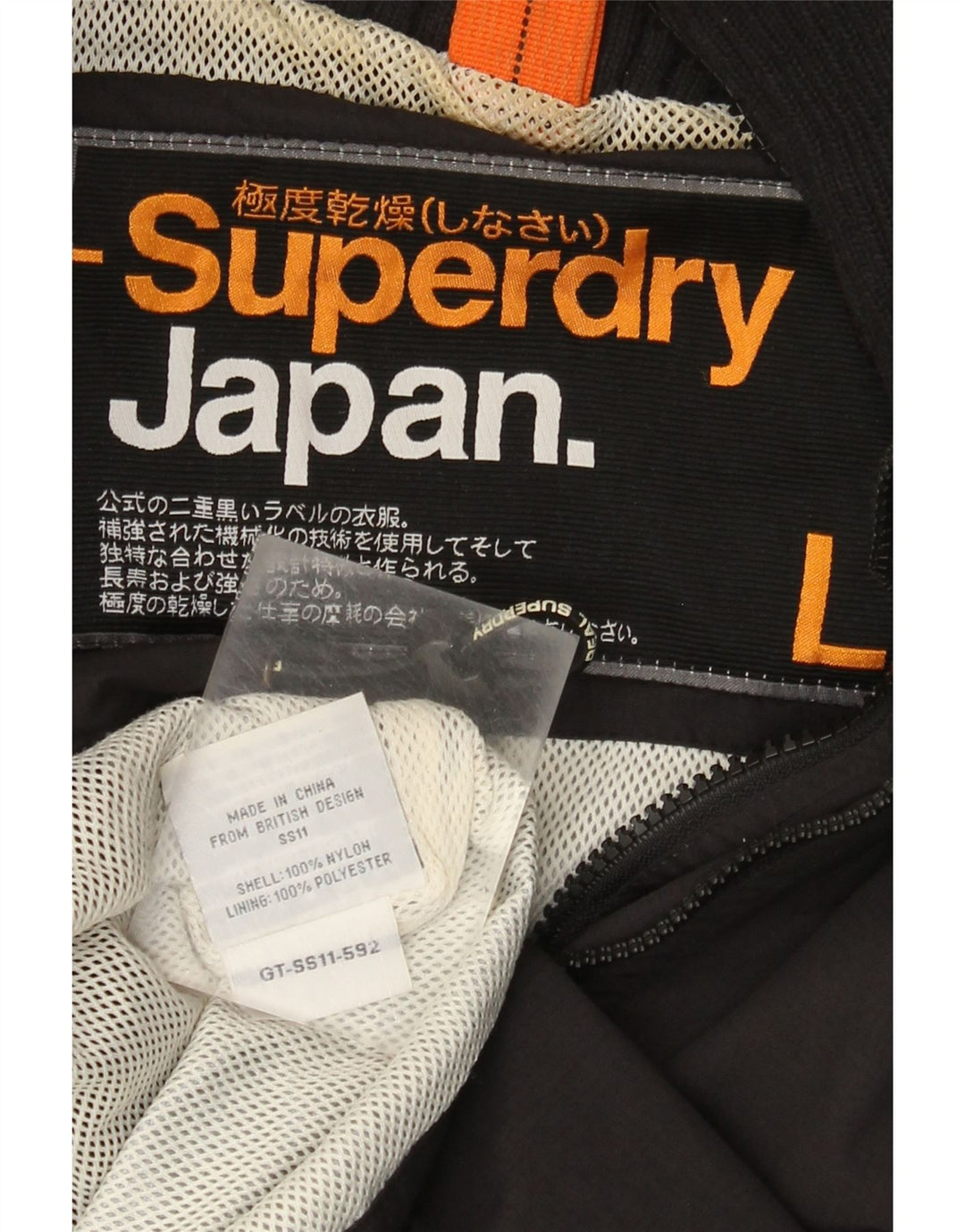 Superdry Mens Hooded Rain Jacket UK 40 Large Black Nylon