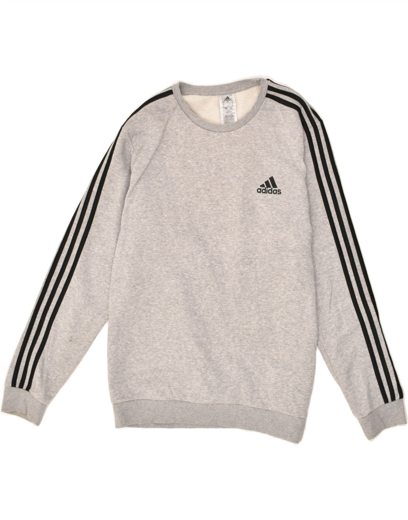 ADIDAS Mens Sweatshirt Jumper Large Grey Flecked Cotton Vintage Adidas and Second-Hand Adidas from Messina Hembry 