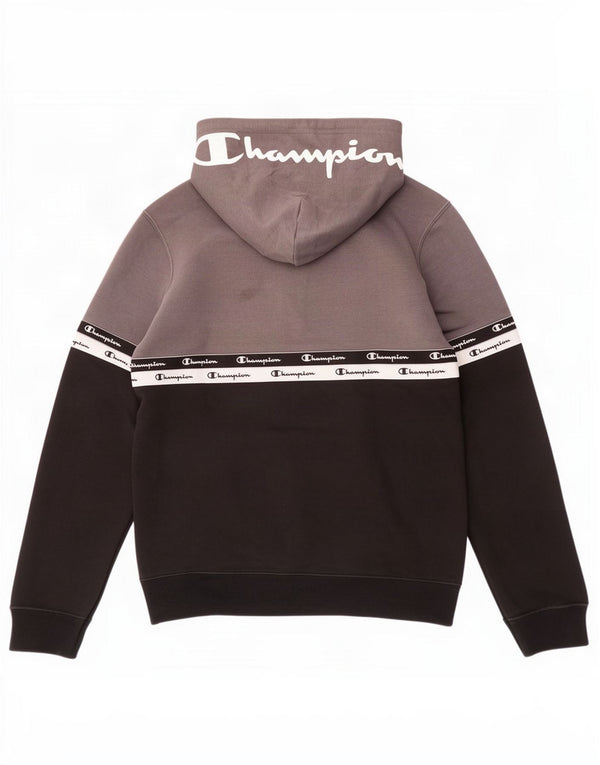 Champion Mens Zip Neck Graphic Hoodie Jumper XS Grey Colourblock