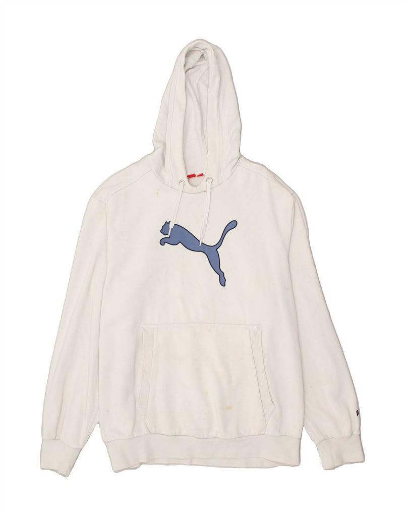 PUMA Mens Graphic Hoodie Jumper Large White Cotton | Vintage Puma | Thrift | Second-Hand Puma | Used Clothing | Messina Hembry 