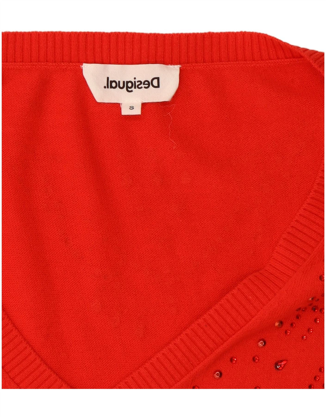 Desigual Womens Oversized V-Neck Jumper Sweater UK 10 Small Red