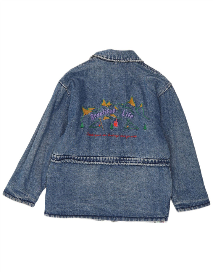 Vintage Womens Graphic Denim Jacket UK 16 Large Blue