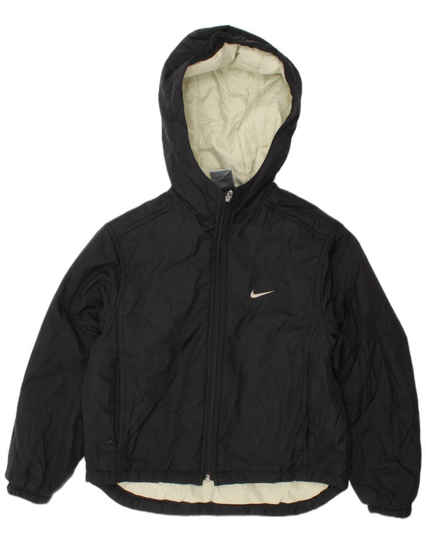 NIKE Boys Hooded Padded Jacket 6-7 Years XS Black Polyester