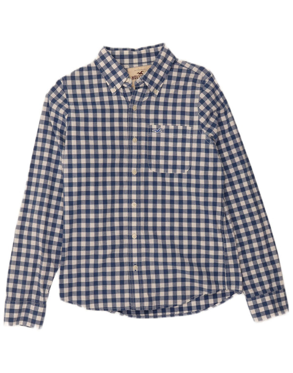 HOLLISTER Mens Shirt Small Navy Blue Gingham Cotton