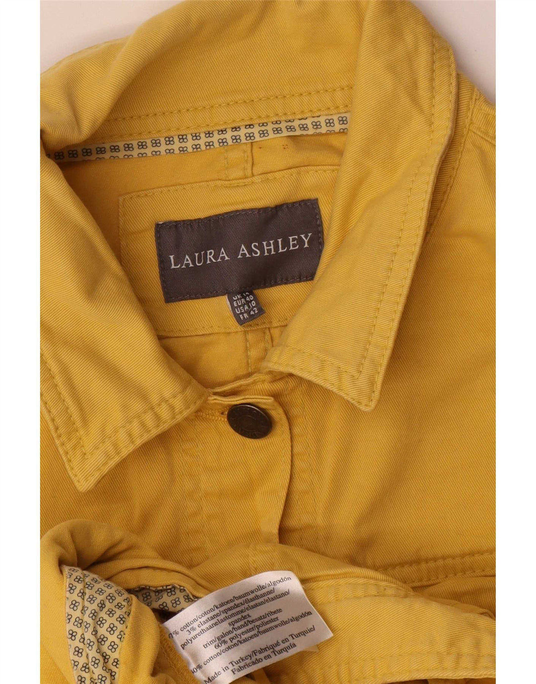 Laura Ashley Womens Crop Oversized Denim Jacket UK 14 Large Yellow Cotton