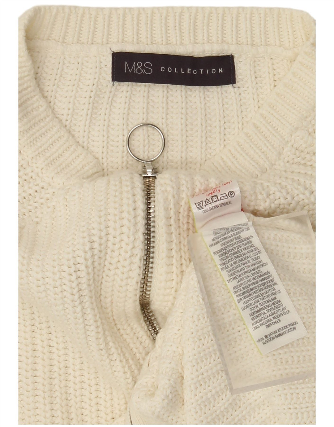 Marks & Spencer Womens Full Zip Cardigan Sweater UK 14 Medium White Cotton