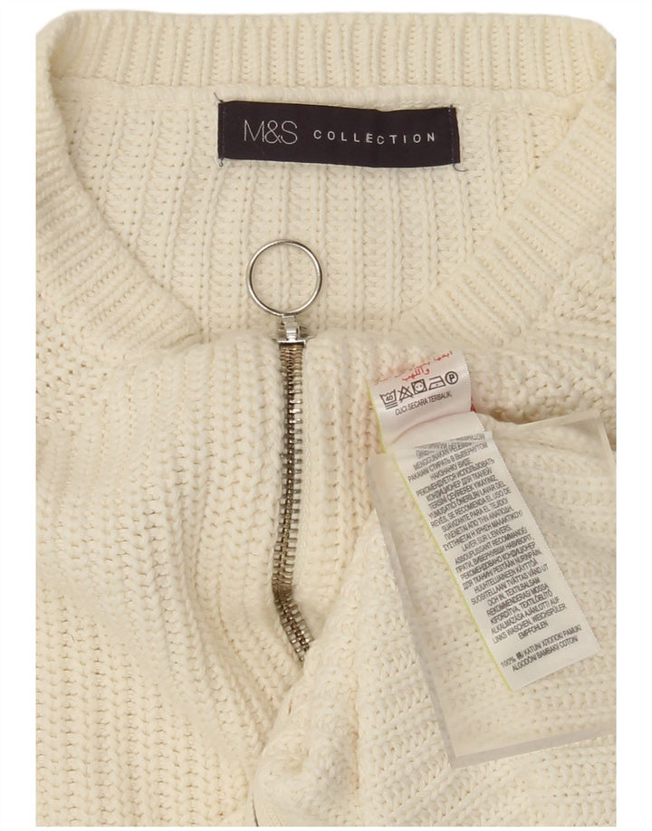 Marks & Spencer Womens Full Zip Cardigan Sweater UK 14 Medium White Cotton