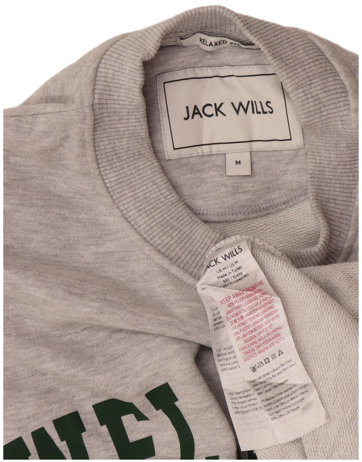 Jack Wills Mens Graphic Relaxed Fit Sweatshirt Jumper Medium Grey Flecked