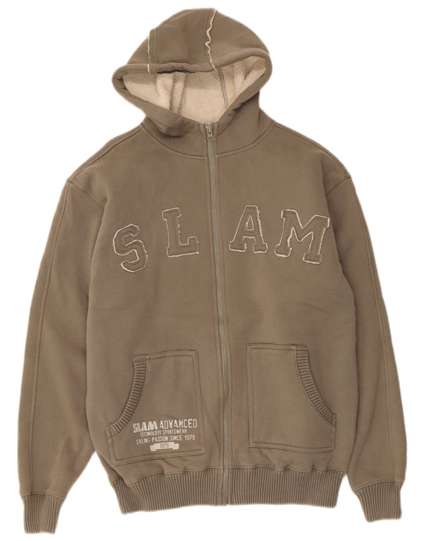 Slam Mens Graphic Sherpa Zip Hoodie Sweater XL Brown Polyester