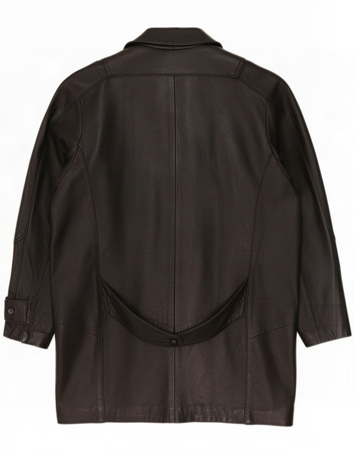 Vintage Womens Oversized Leather Coat UK 10 Small Black