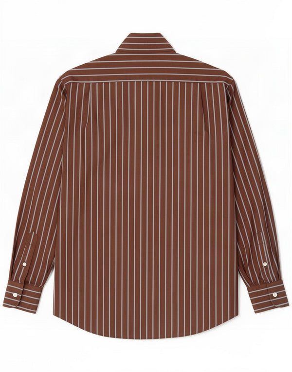 Balmain Mens Shirt Size 39 15 1/2 Medium Brown Pinstripe Cotton