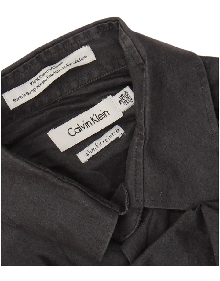 CALVIN KLEIN Mens Slim Fit Shirt Size 16 Large Grey Cotton