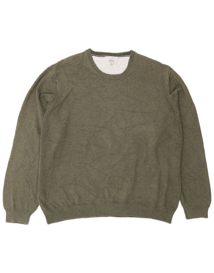 Marks & Spencer Mens Crew Neck Jumper Sweater XL Khaki Cotton