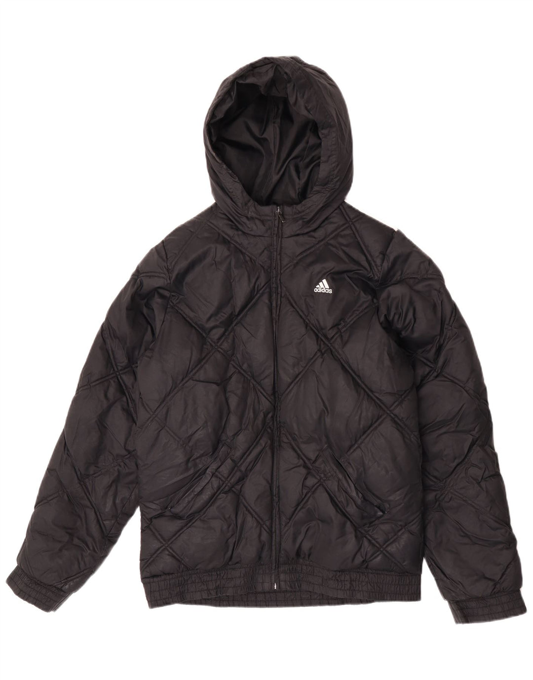 Adidas Boys Hooded Padded Jacket 15-16 Years Black Nylon