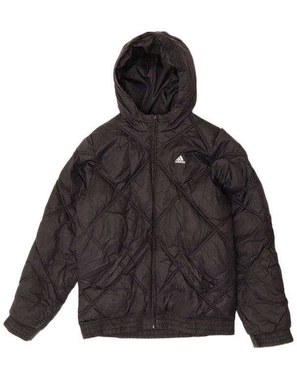Adidas Boys Hooded Padded Jacket 15-16 Years Black Nylon