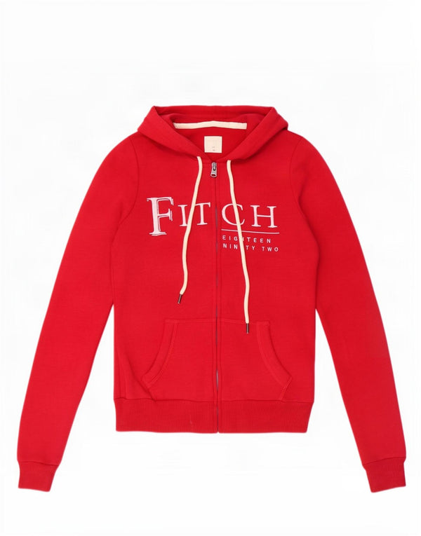 Abercrombie & Fitch Womens Graphic Zip Hoodie Sweater UK 6 XS Red Cotton
