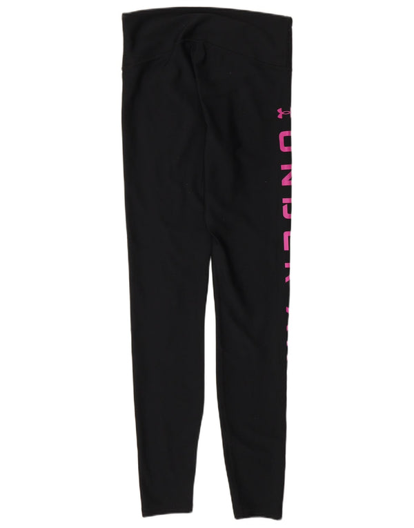 Under Armour Womens Heat Gear Graphic Leggings UK 10 Small Black Polyester