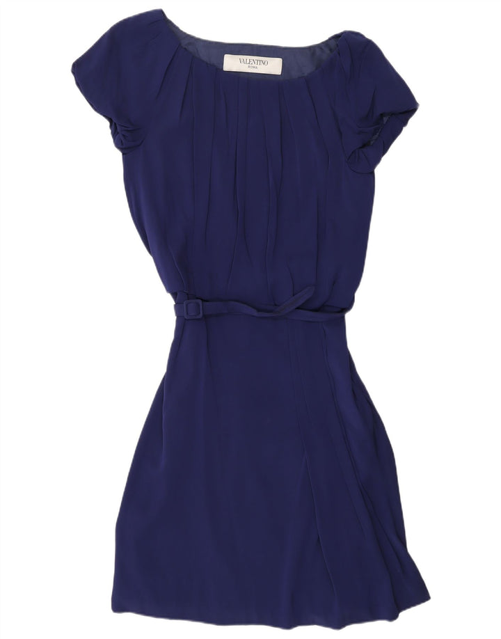 VALENTINO Womens A-Line Dress IT  42 Medium Navy Blue Silk