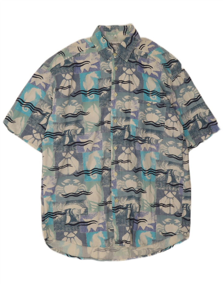Vintage Mens Short Sleeve Shirt Medium Multicoloured Geometric Cotton