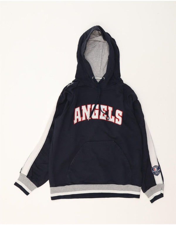 CHAMPION Womens Angels Hoodie Jumper UK 16 Large Navy Blue Colourblock